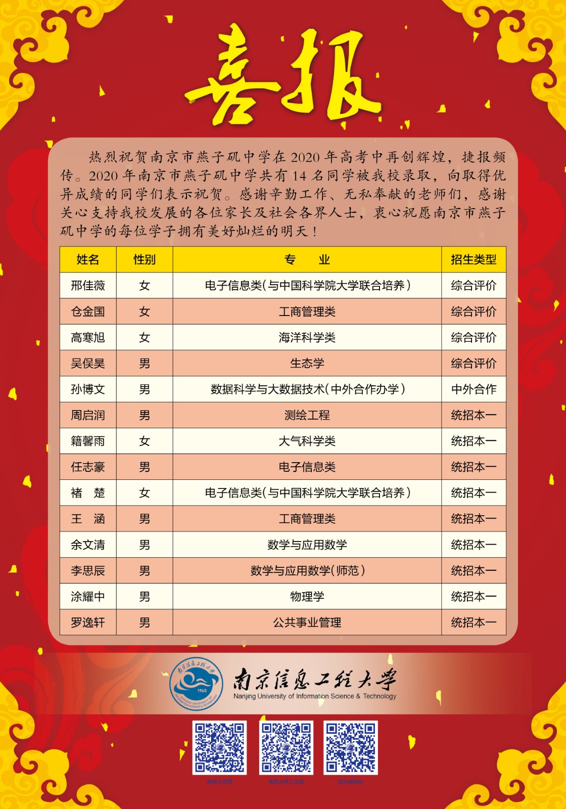 【协进燕中】燕中又收到高校的喜报啦！