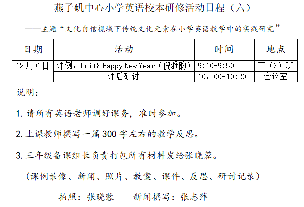 【悦群燕小 友学课堂】传统文化巧融合，英语课堂赋活力                                     ——记英语组校本研修（六）
