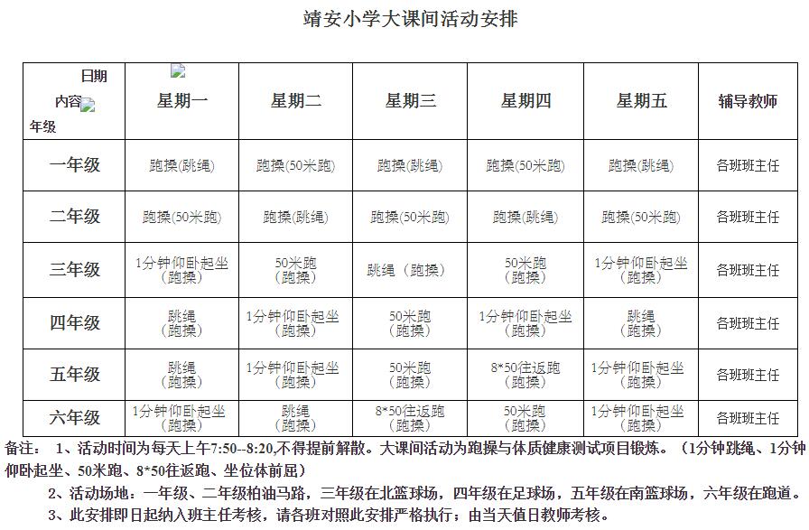 2018-2019学年度第一学期大课间安排
