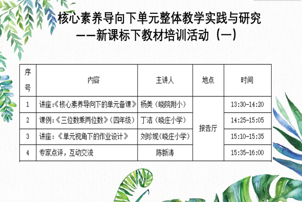 聚焦核心素养发展 践行单元整体教学——晓庄小学承办栖霞区小学数学新课标下教材培训活动（一）