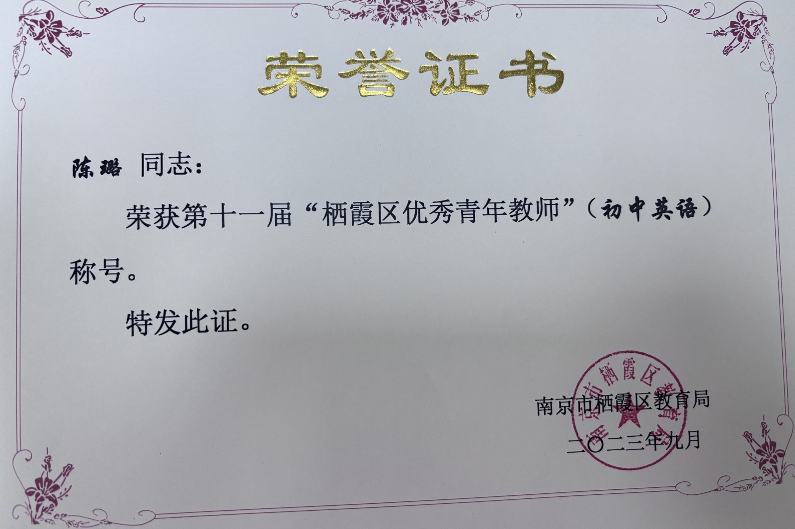 【温暖党建·榜样力量】灼灼芳华 争当菁锐——记第二党支部优秀党员教师陈璐先进事迹