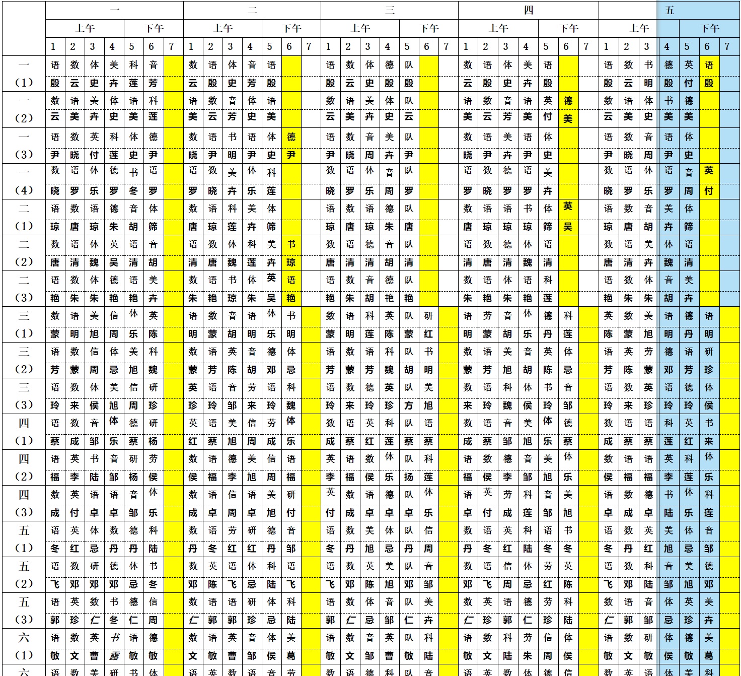 靖安小学2017~2018学年度第二学期课表