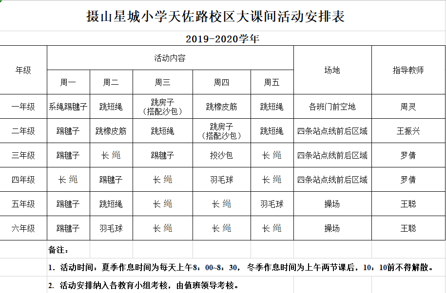 摄山星城小学大课间活动实施方案