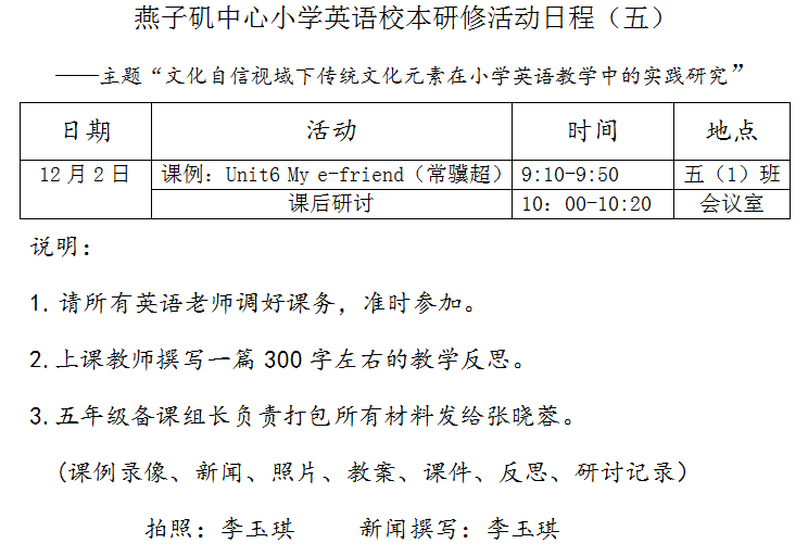 【悦群燕小 友学课堂】传统文化巧融合，英语课堂赋新能                                             ——记英语组校本研修（五）