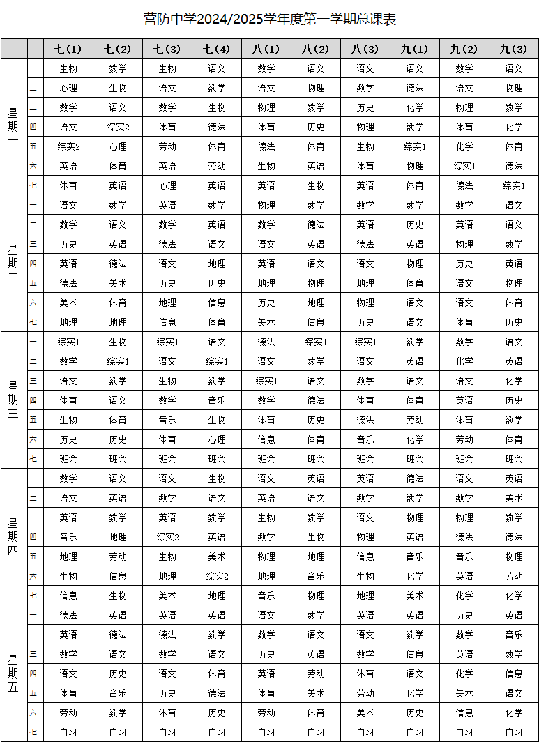 2024-2025学年上学期总课表